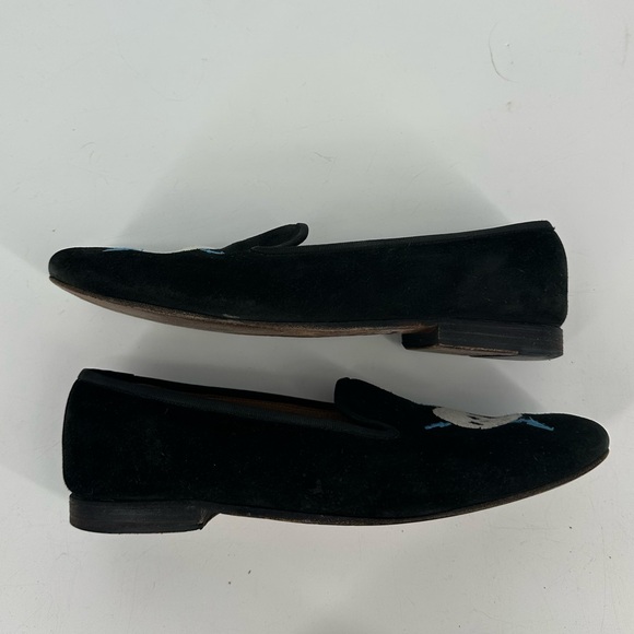 Stubbs & Wootton Skull Lightning Embroidered Suede Loafers Smoking Slippers 7.5 - Picture 5 of 14